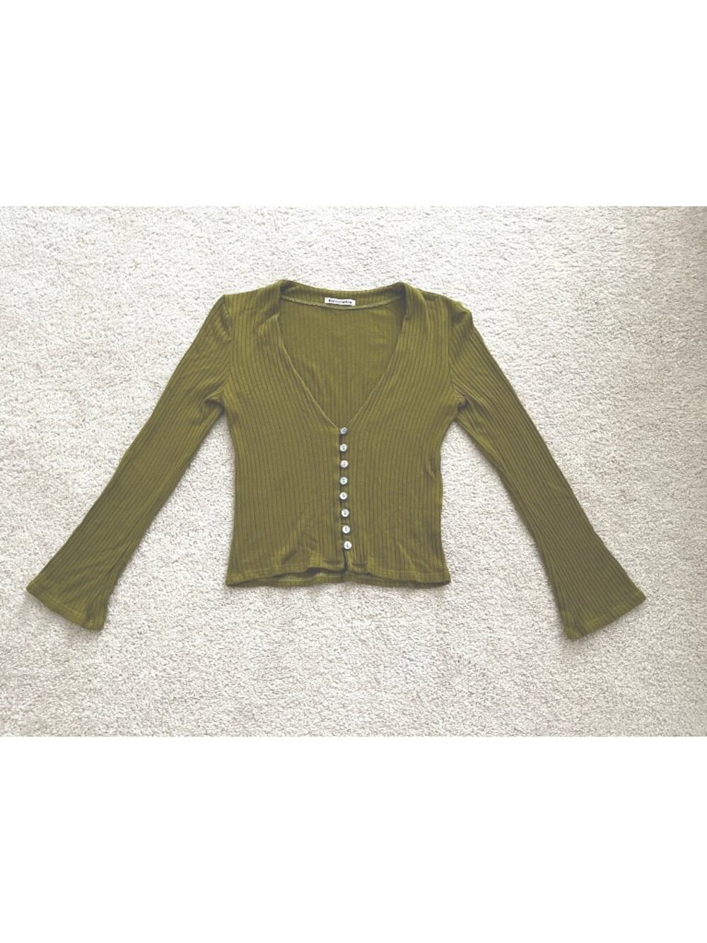 Reformation Gellar Top in Pear Green MEDIUM Ribbed Long Sleeve